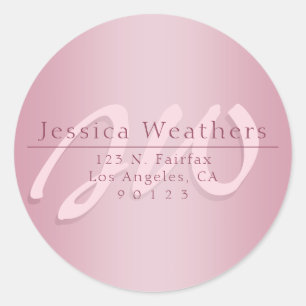 Sticker Rond Élégant Script Monogram Mauve Ombre Adresse de ret