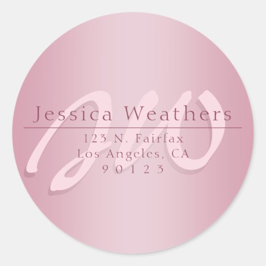 Sticker Rond Élégant Script Monogram Mauve Ombre Adresse de ret (Devant)