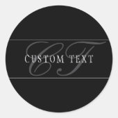 Sticker Rond Élégant Script Monogramme modifiable noir gris bla (Devant)