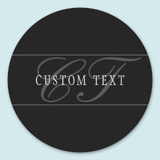 Sticker Rond Élégant Script Monogramme modifiable noir gris bla