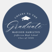 Sticker Rond Élégant Script Navy salue le diplômé (Devant)