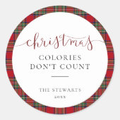 Sticker Rond Élégant Script Noël Colories Plaid Tartan (Devant)