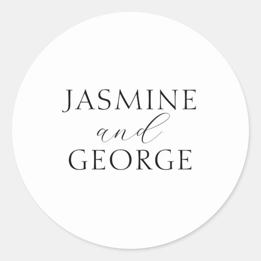 Sticker Rond Élégant Script Simple Mariage noir et blanc (Devant)