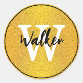 Sticker Rond Élégant Script - Stylish Gold Monogramme Nom (Devant)