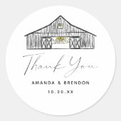 Sticker Rond Elegant Script Thank You Barn Wedding (Devant)