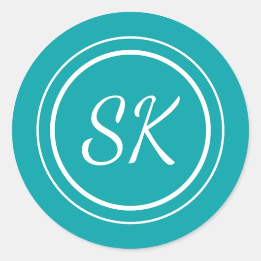 Sticker Rond Élégant Script Turquoise Professionnel Monogramme  (Devant)
