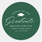 Sticker Rond Élégant Script vert Cheers au diplômé (Devant)