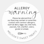 Sticker Rond Élégant Sécurité alimentaire minimale Allergie Ave (Devant)