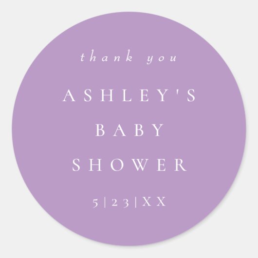 Sticker Rond Élégant Shower Bébé Coordonnée Lilas (Devant)