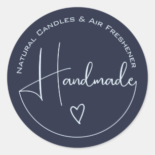 Sticker Rond Elegant Simple Calligraphy Handmade Heart Blue