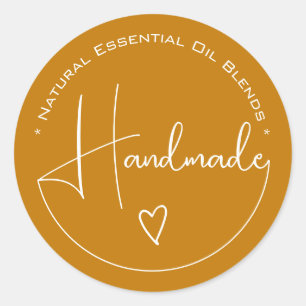 Sticker Rond Elegant Simple Calligraphy Handmade Heart Yellow