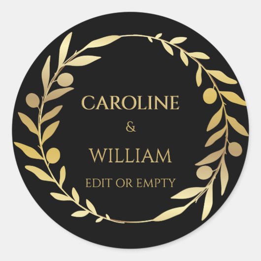 Sticker Rond Elégant Simple Gold Wreath Custom Wedding Business (Devant)