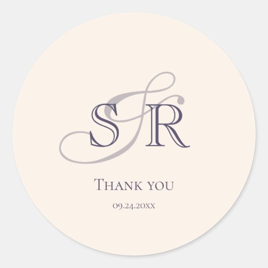 Sticker Rond Élégant Simple Lavande Monogrammé Mariage Faveur (Devant)