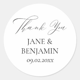 Sticker Rond Élégant Simple Mariage Remerciements Noir & Blanc