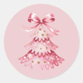 Sticker Rond Elegant Simple Modern Pink Christmas Tree Holiday (Devant)