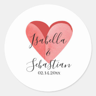 Sticker Rond Elegant Simple Pink Heart Wedding Invitation