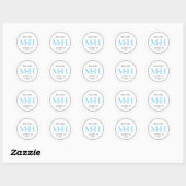 Sticker Rond Elegant Sky Blue Couples Monogramme Adresse de ret (Feuille)