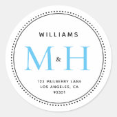 Sticker Rond Elegant Sky Blue Couples Monogramme Adresse de ret (Devant)