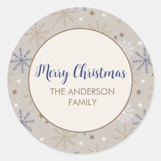 Sticker Rond Elegant Snowflake Pattern Beige (Devant)