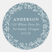 Sticker Rond Élégant Snowflake Wreath Blue Adresse de retour La (Devant)