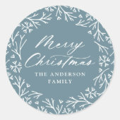 Sticker Rond Élégant Snowflake Wreath Frost Joyeux Noël (Devant)