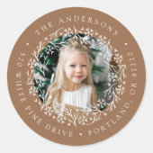 Sticker Rond Élégant Snowflake Wreath Gingerbread Adresse (Devant)