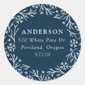 Sticker Rond Élégant Snowflake Wreath Navy Adresse de retour La (Devant)