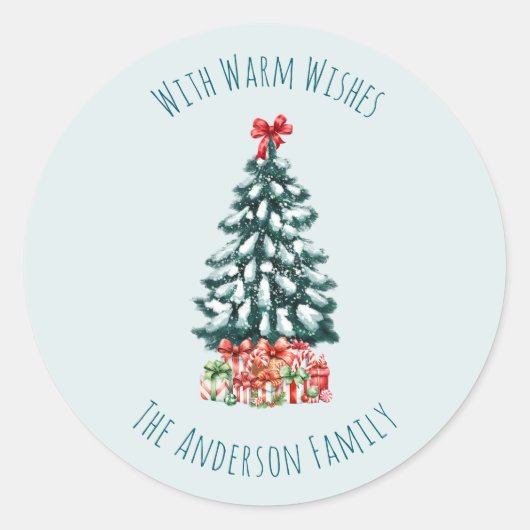 Sticker Rond Elegant Snowy Christmas Tree Personalized (Devant)