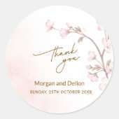Sticker Rond Elegant Soft Blush Pink Cherry Blossom Wedding Cla (Devant)