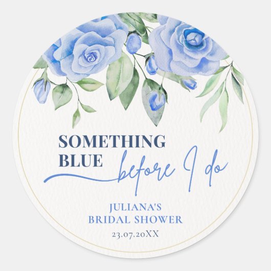 Sticker Rond Élégant Something Blue Floral Bridal Shower (Devant)