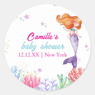 Sticker Rond Élégant Sous Le Baby shower De Corail De Sirène De