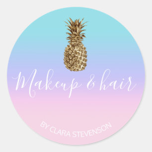 Sticker Rond Élégant style joli maquillage d'ananas en or