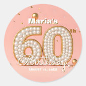 Sticker Rond Elegant Stylish Pearl Gold Soft Pink 60th Birthday (Devant)