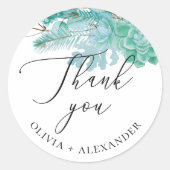 Sticker Rond Élégant succulent à la menthe mariage merci (Devant)