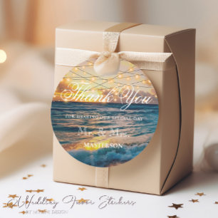 Sticker Rond Elégant Sunset Beach Mariage d'été Merci