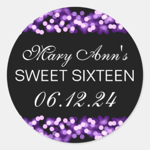 Sticker Rond Élégant Sweet 16 Anniversaire Hollywood Glam viole