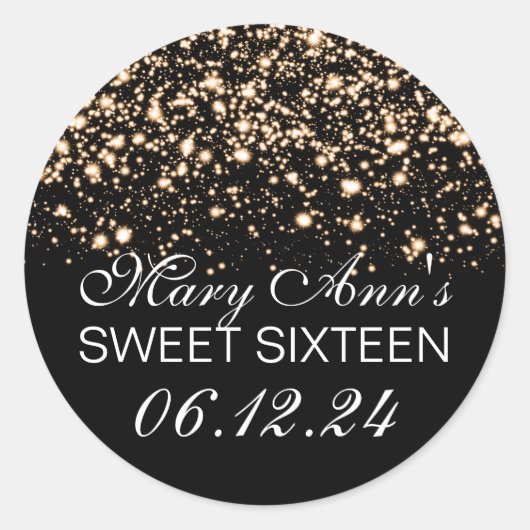Sticker Rond Élégant Sweet 16 Anniversaire Minuit Glam Or (Devant)