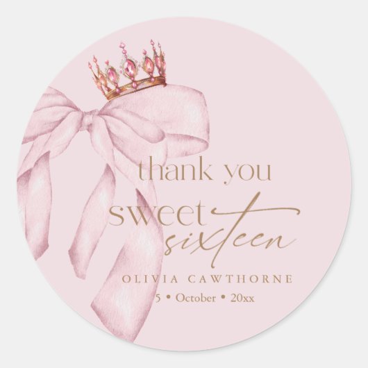 Sticker Rond Elegant Sweet 16 Blush Pink Birthday (Devant)