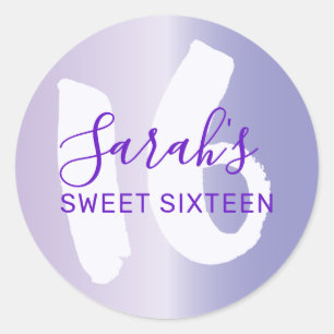 Sticker Rond Élégant Sweet 16 Purple Metallic Anniversaire