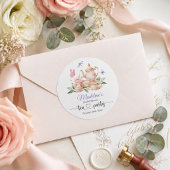 Sticker Rond Elegant Tea Party Butterflies Bridal Shower 