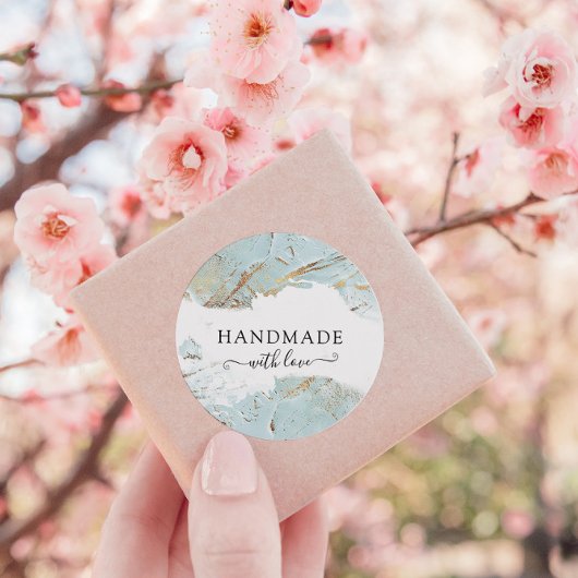 Sticker Rond Elégant Texturé Or Bleu Fait À La Main Avec Amour