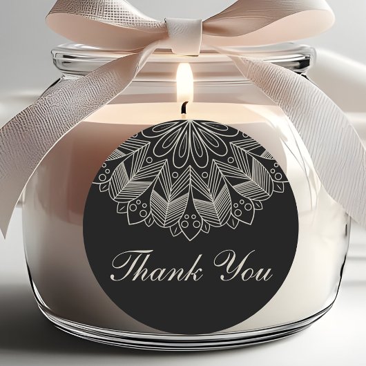 Sticker Rond Elegant Thank You Mandala Indian Black Wedding