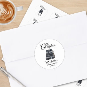 Sticker Rond Élégant thème de livre Mariage Shower noir et blan
