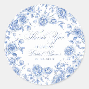 Sticker Rond Élégant Toile de Jouy Bleu Chinoiserie Baby Shower
