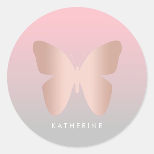 Sticker Rond Elegant, trendy rose gold butterfly (Devant)