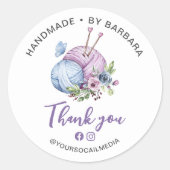 Sticker Rond Elégant Tricot de fils aiguilles Merci (Devant)