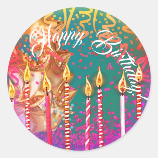 Sticker Rond Elégant turquoise avec bougies Joyeux anniversaire (Devant)