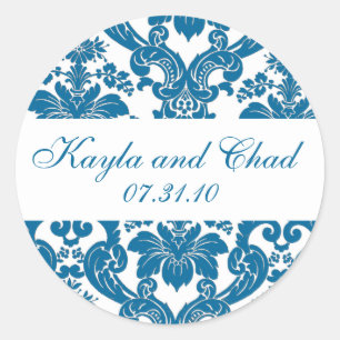 Sticker Rond Elégant Turquoise Floral Mariage damassé