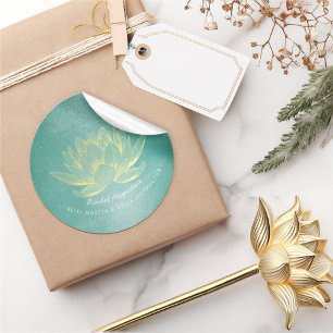 Sticker Rond Élégant Turquoise Gold Lotus YOGA instructeur de m
