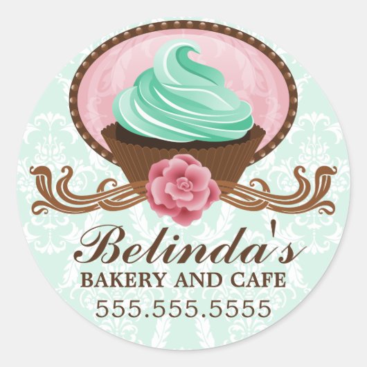 Sticker Rond Élégant Turquoise rose Brown Cupcake Boulangerie C (Devant)